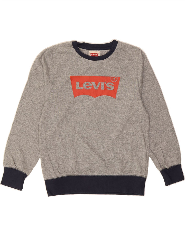 LEVI'S Boys Graphic Sweatshirt Jumper 10-11 Years Medium Grey Colourblock Vintage Levi's and Second-Hand Levi's from Messina Hembry 