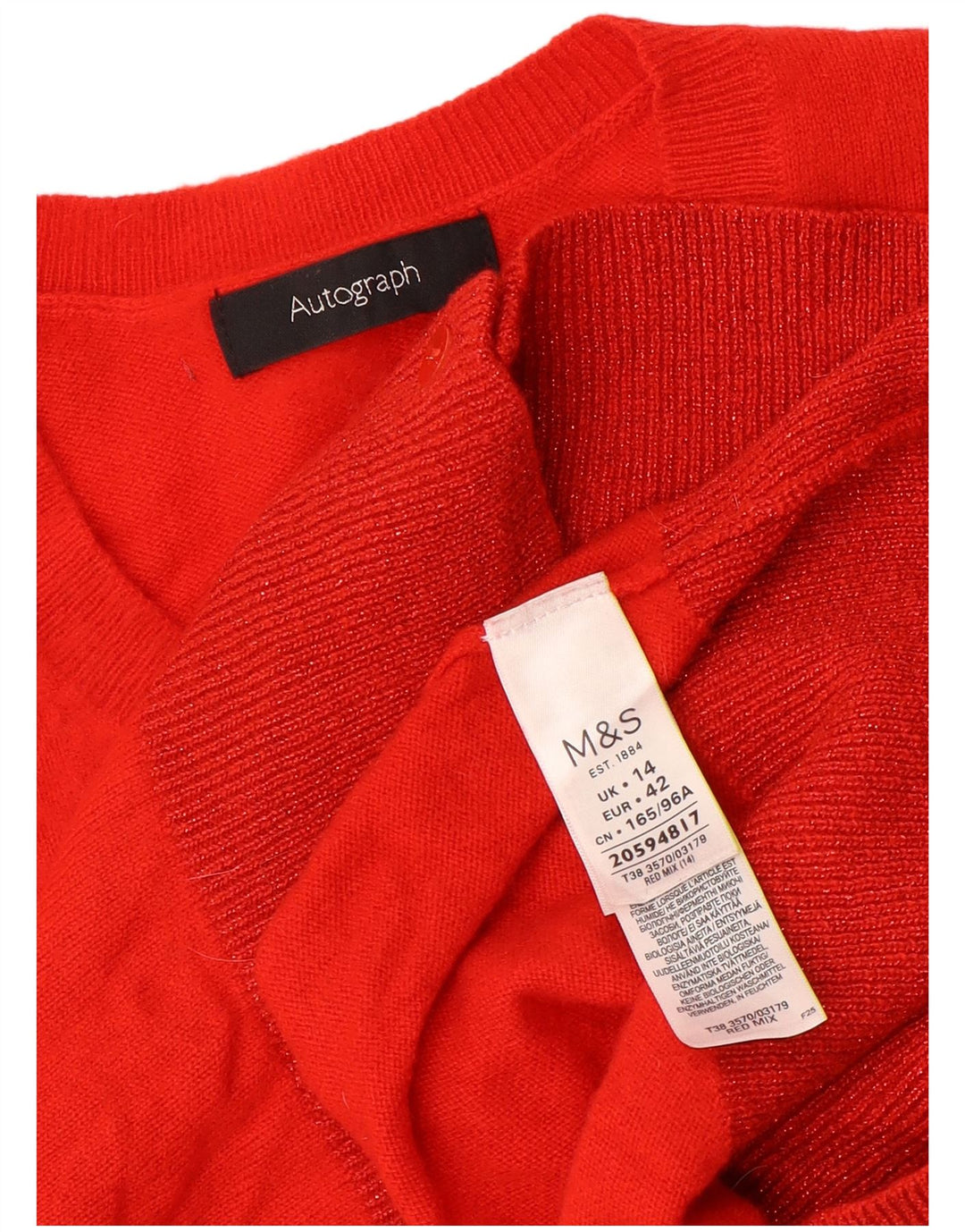 Marks & Spencer Pull cardigan autographe pour femme UK 14 cachemire rouge moyen