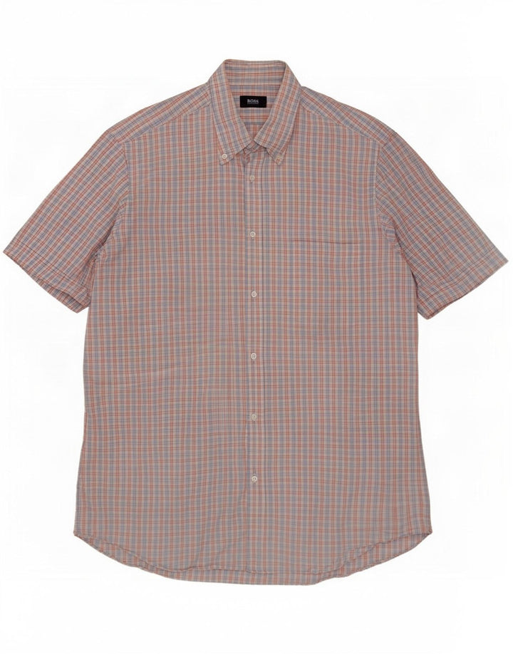 Hugo Boss Chemise à manches courtes pour homme Taille 41 16 Grand carreaux bleus