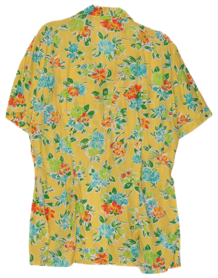 VINTAGE Robe chemise à manches courtes femme UK 14 Medium Yellow Floral