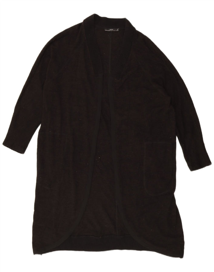 Zara Cardigan long surdimensionné pour femme UK 16 Large Noir Polyester