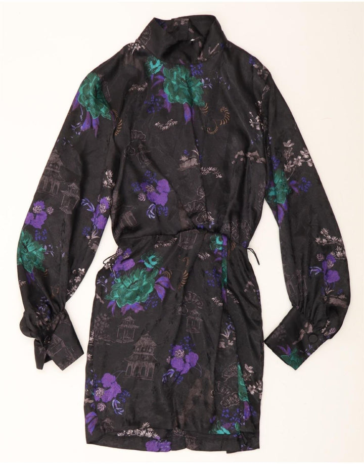 VINTAGE Womens Shirt Dress UK 12 Medium Grey Floral Polyester Vintage Vintage and Second-Hand Vintage from Messina Hembry 