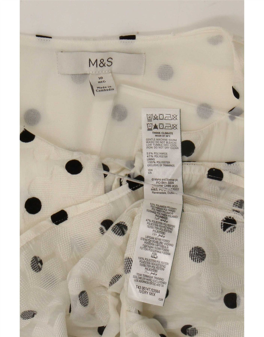 Marks & Spencer Chemise Chemisier Femme UK 10 Petit Pois Blanc Polyamide