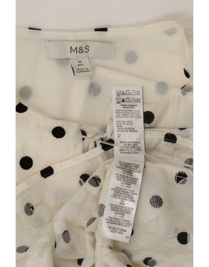 Marks & Spencer Chemise Chemisier Femme UK 10 Petit Pois Blanc Polyamide