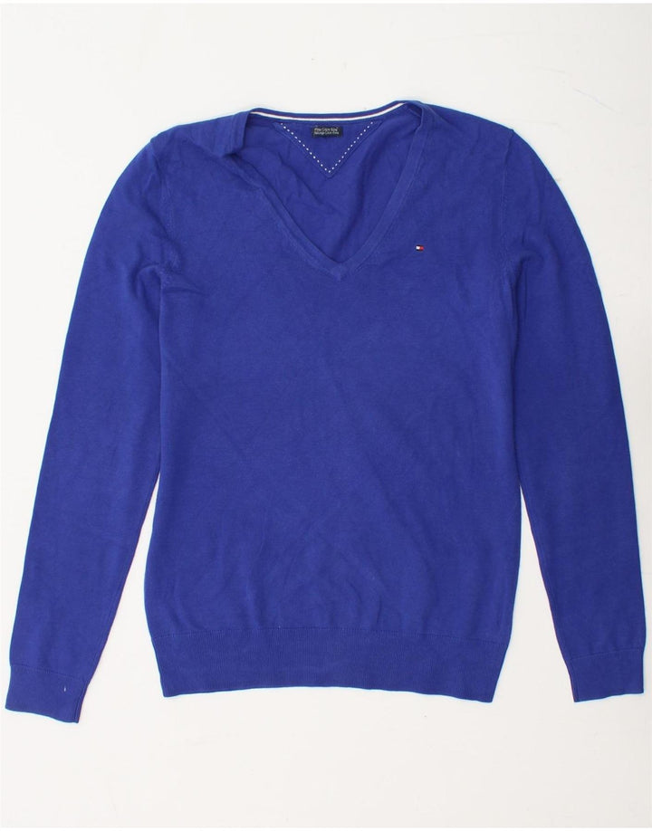 TOMMY HILFIGER Pull col V pour femme UK 10 Petit Bleu Coton