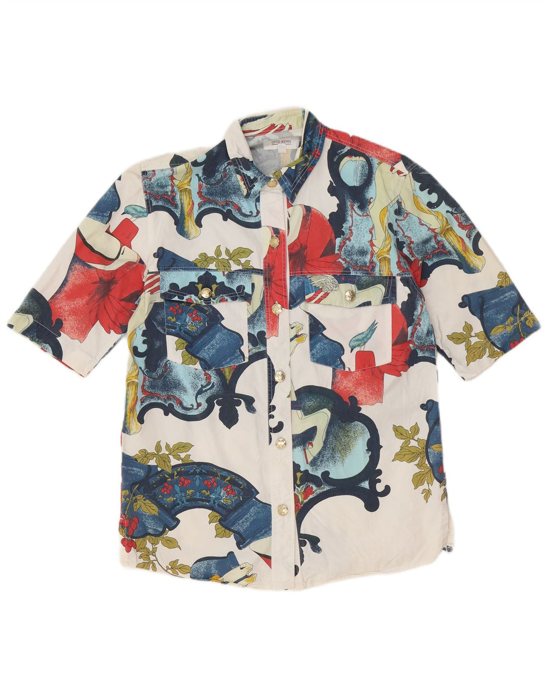 Otto Kern Femme UK 12 Coton Floral Blanc Moyen