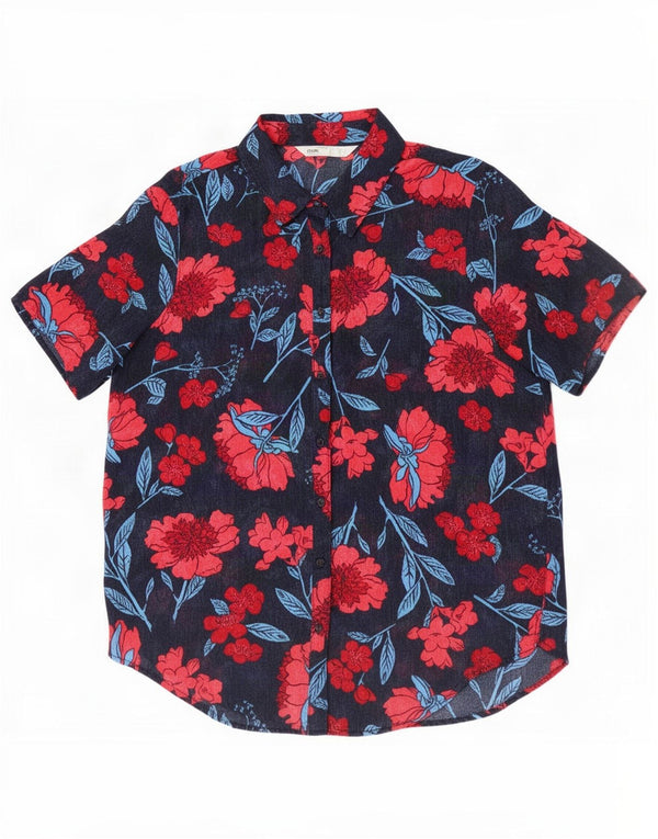 Zara Chemisier à manches courtes pour femme UK 16 Large Bleu marine Floral