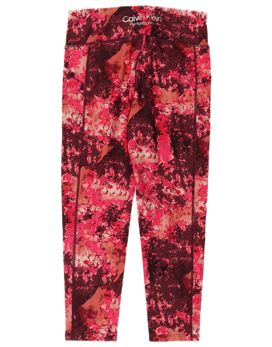 CALVIN KLEIN Leggings à motif abstrait pour femme UK 14 Large Nylon Bordeaux