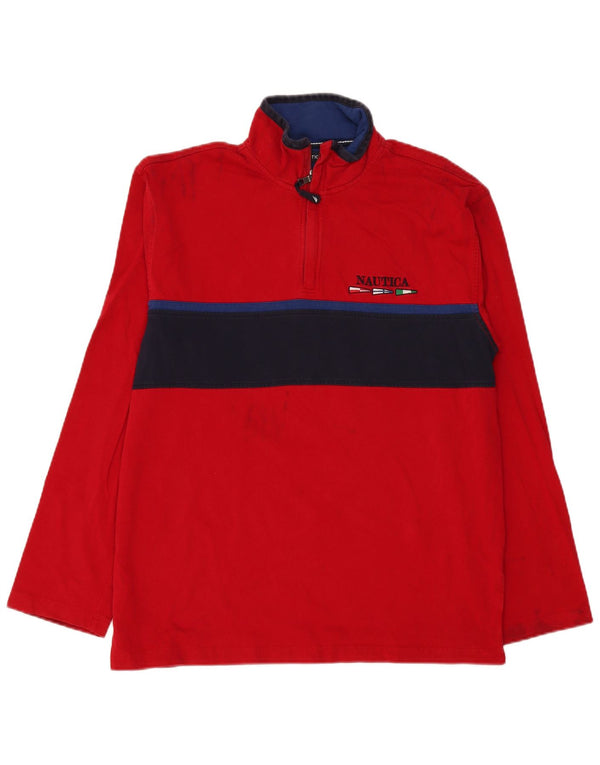 Nautica Haut à col zippé et manches longues pour homme, grand color block rouge