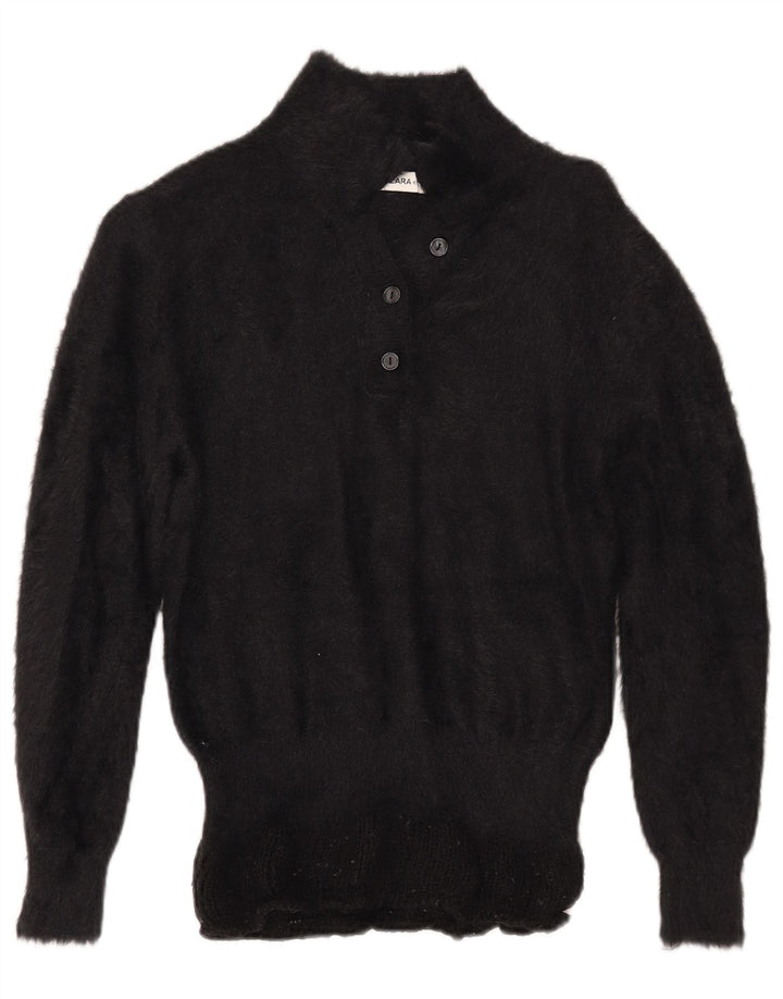 ZARA Pull à col polo pour femme UK 14 Noir moyen