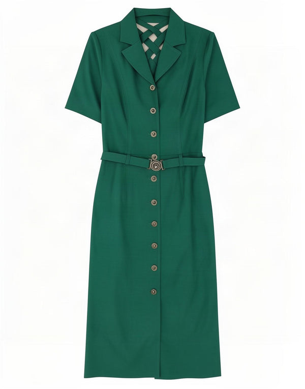 vintage Femmes Manches Courtes Robe Chemise UK 10 Petit Vert