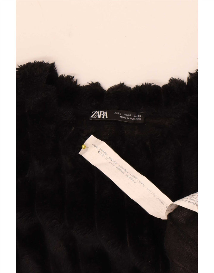 Zara Womens Crop Oversize Fleece Jumper UK 8 Petit Noir Polyester