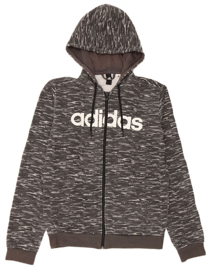 Adidas Pull à capuche zippé graphique pour homme Petit polyester moucheté gris