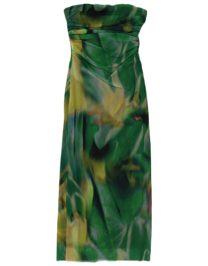 ZARA Femme Robe Maxi Bustier à Motif Abstrait UK 12 Vert Moyen