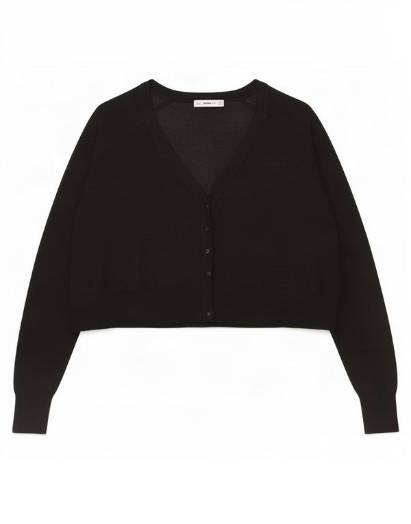 Zara Womens Crop Oversize Cardigan Pull UK 14 Moyen Noir Viscose