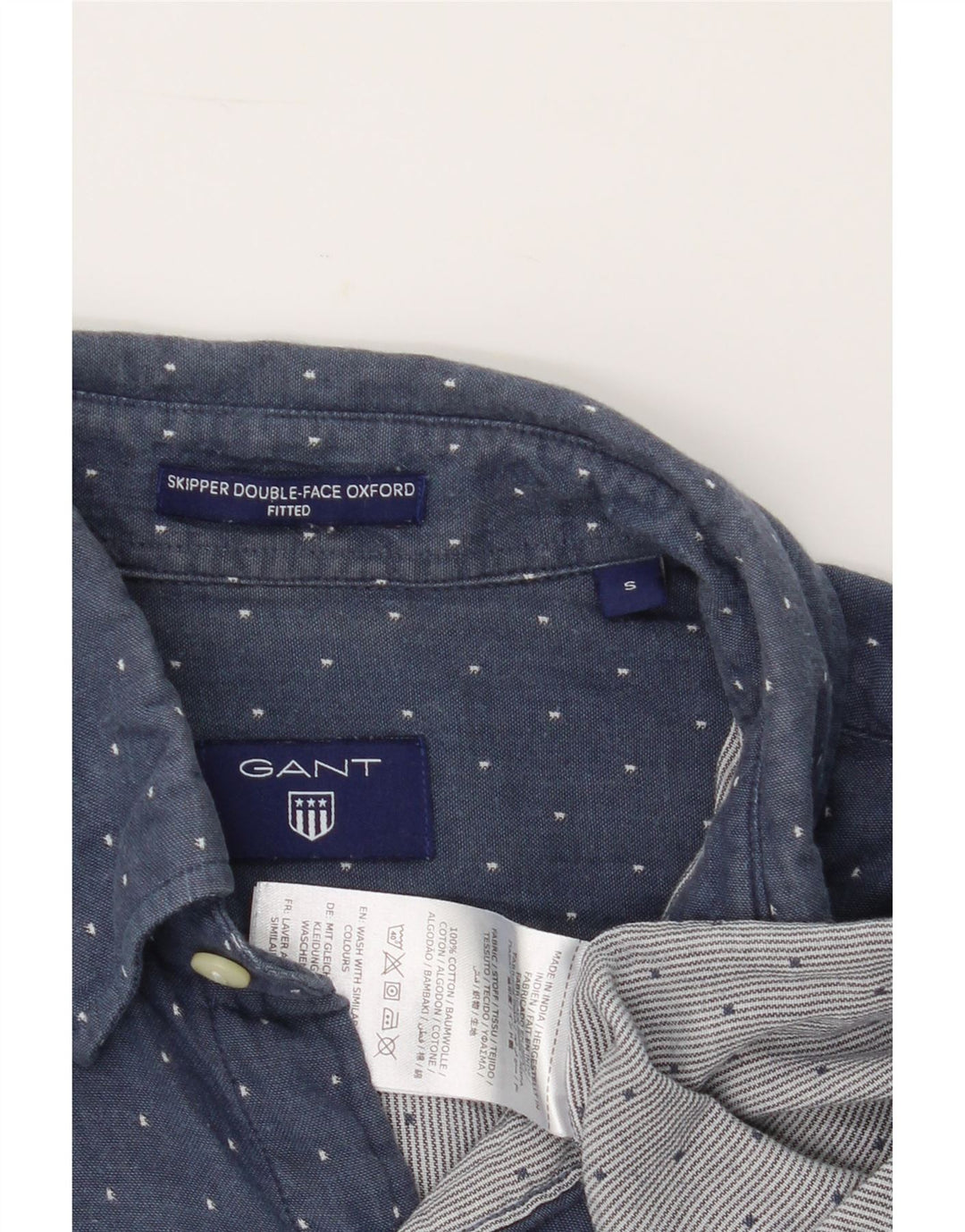 GANT Mens Fitted Denim Shirt Small Blue Spotted Cotton Vintage Gant and Second-Hand Gant from Messina Hembry 