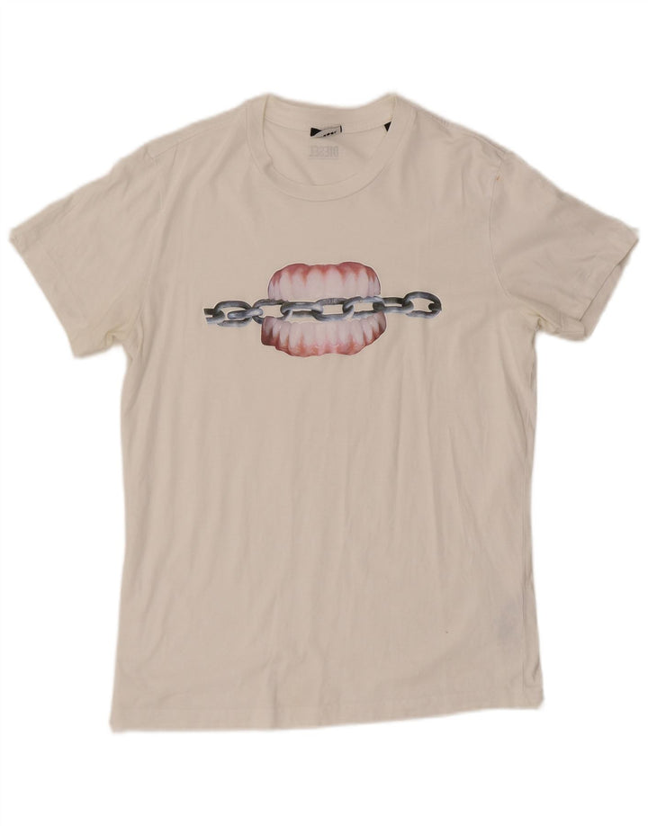 Diesel T-Shirt Graphique Homme Blanc Moyen Coton