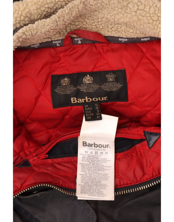 BARBOUR Veste cirée surdimensionnée à capuche pour femme UK 12 en coton bleu marine moyen