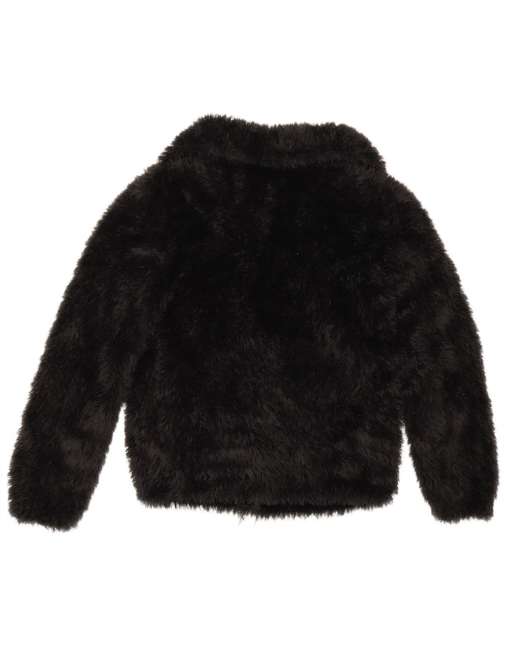 vintage Femme Fausse Fourrure Veste UK 10 Petit Noir