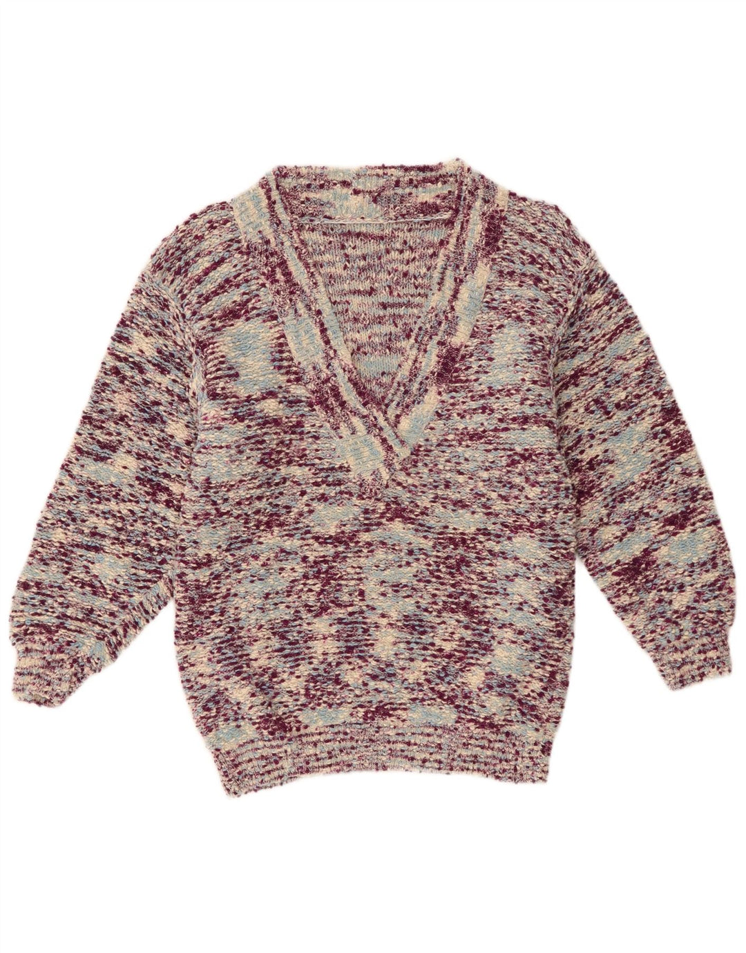 vintage Femme V-Col Jumper Pull UK 12 Moyen Multicolore Moucheté