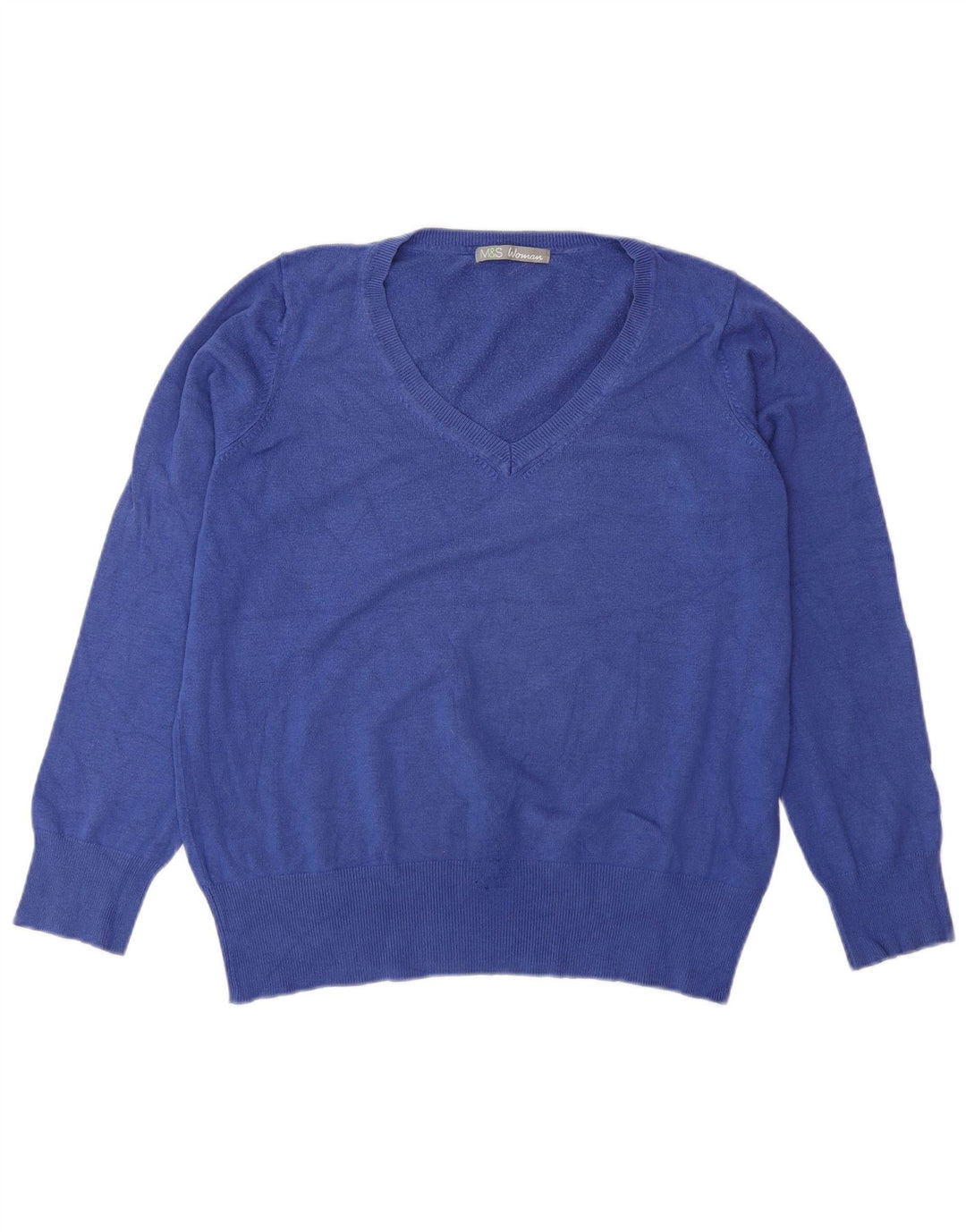 Marks & Spencer Pull col en V pour femme UK 16 Large Bleu Polyamide