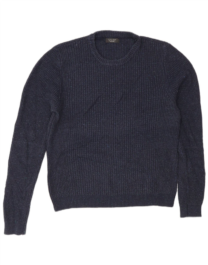 Zara Pull ras du cou pour homme, grand, bleu marine, acrylique