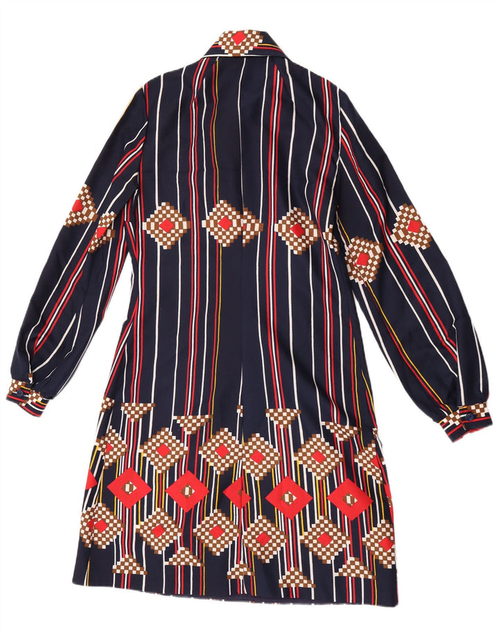 vintage Femme Pull Chemise Robe UK 12 Moyen Bleu Marine Rayé