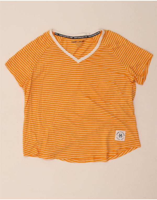 Tommy Hilfiger T-shirt graphique pour femme UK 14 Grand coton rayé orange