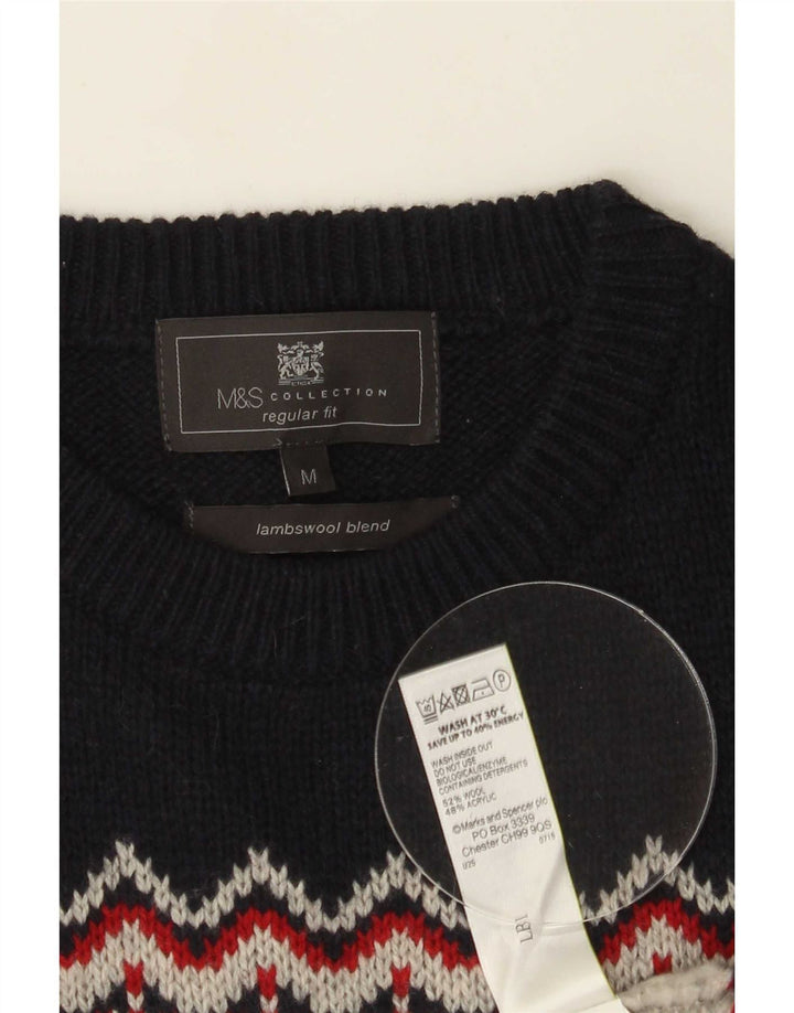 Marks & Spencer Pull à col rond pour homme Gris moyen Fair Isle