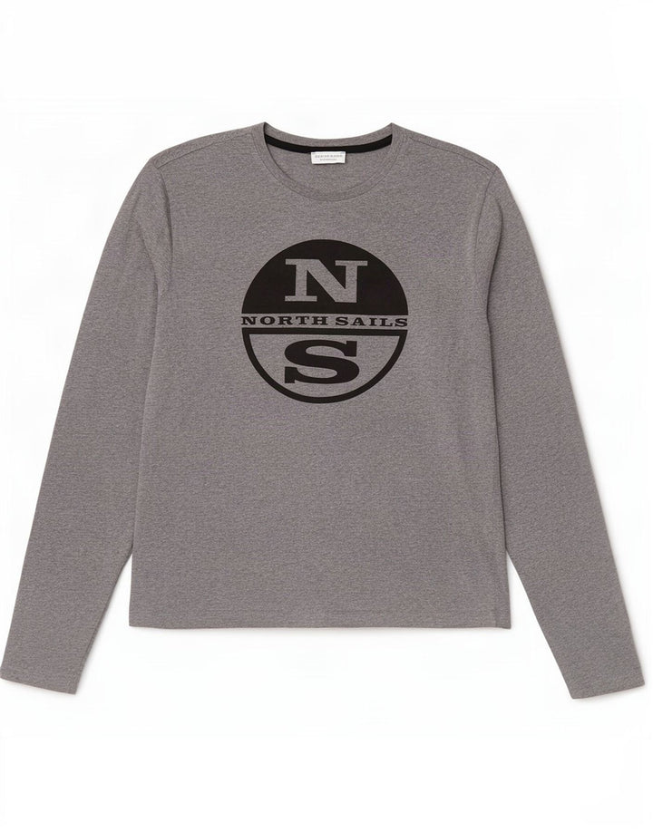 North Sails Haut graphique à manches longues pour hommes en coton moucheté petit gris