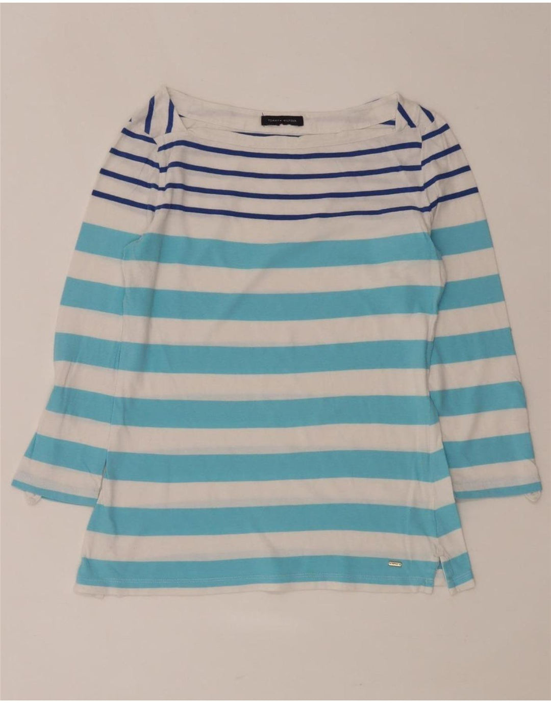 TOMMY HILFIGER Haut Femme Manches 3/4 UK 12 Bleu Moyen Rayé