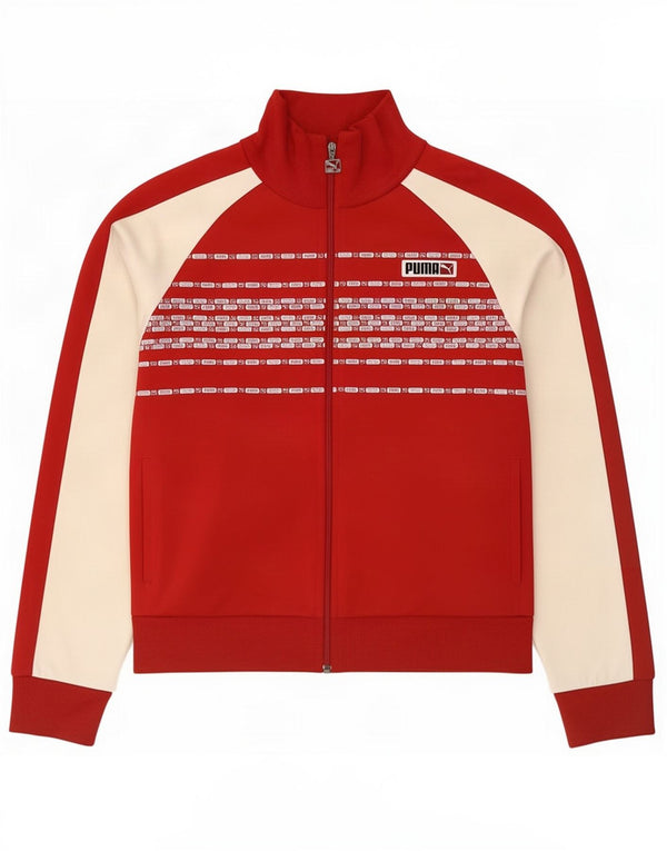 Puma Veste de survêtement graphique pour homme, grand modèle en coton color block rouge