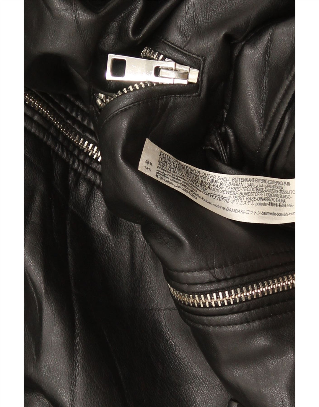 ZARA Veste de motard surdimensionnée en similicuir pour femme UK 10 Small Noir