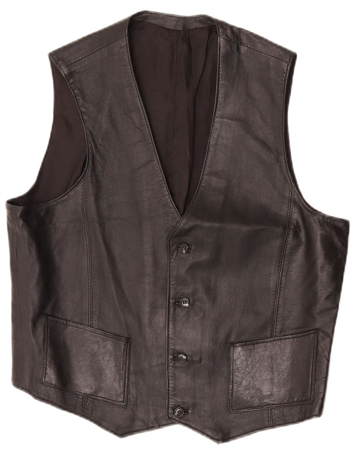 gilet en cuir femme vintage UK 12 Noir Moyen
