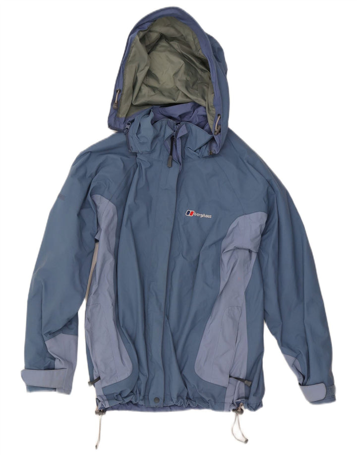 BERGHAUS Veste de pluie à capuche pour femme UK 10 Small Bleu Colorblock Nylon