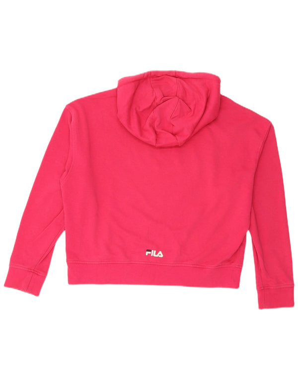 Fila Femmes Crop Graphic Oversize Sweat À Capuche UK 6 XS Rose Coton