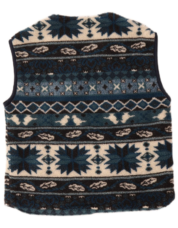 vintage Mens Fleece Gilet UK 38 Moyen Bleu Géométrique
