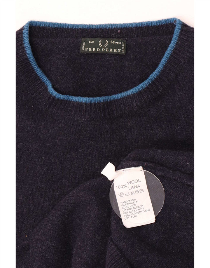 Fred Perry Pull ras du cou pour garçon 13-14 ans Bleu marine Laine