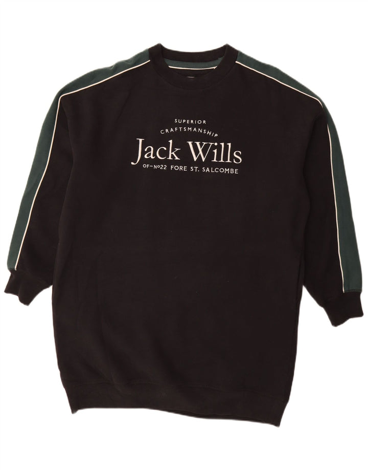 JACK WILLS Robe pull graphique surdimensionnée pour femme UK 12 Noir moyen