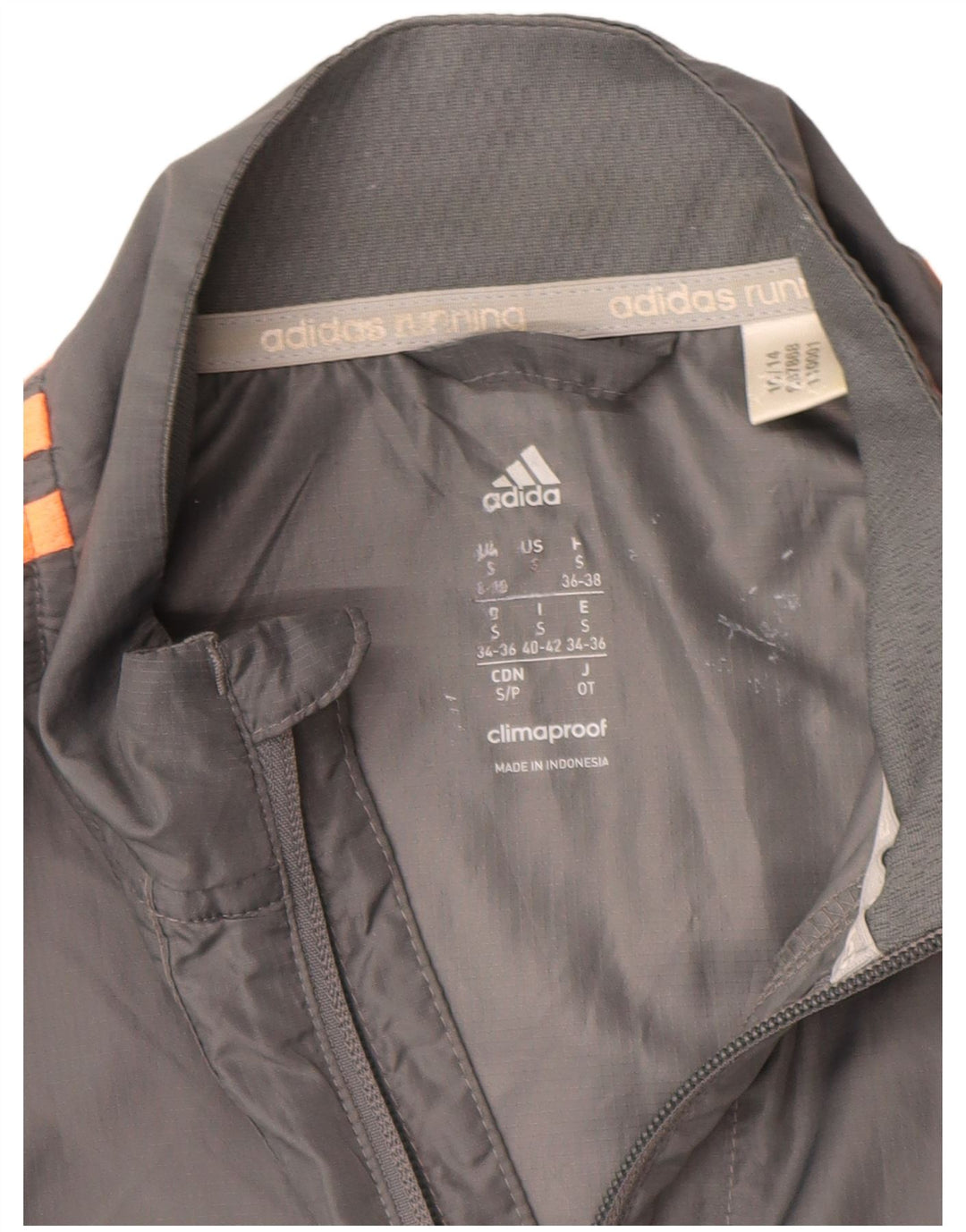 ADIDAS Veste de survêtement Clima Proof pour femme UK 8/10 Petit Gris