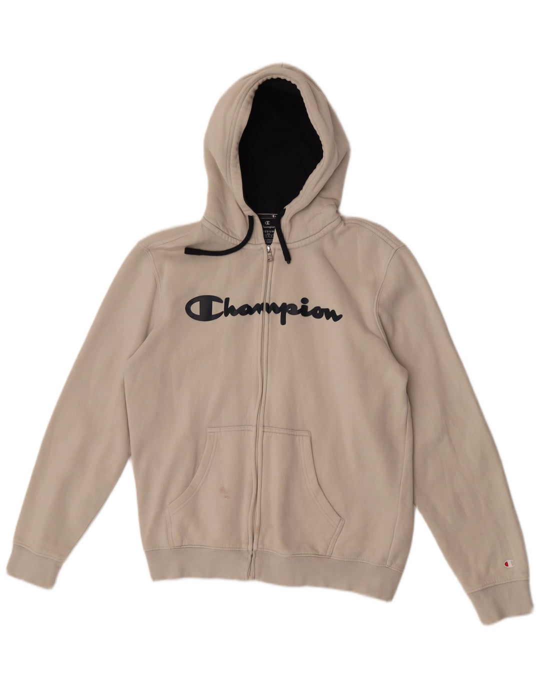 Champion Pull à Capuche Zippé Graphique Homme Blanc Cassé Coton