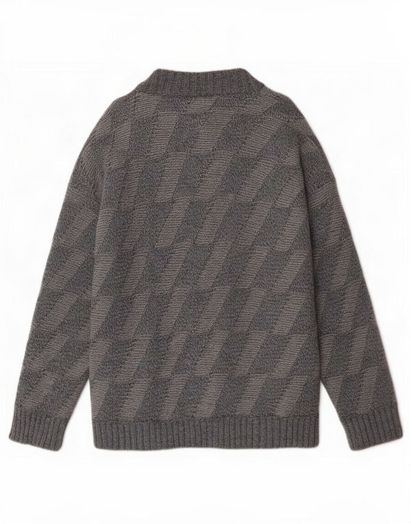 vintage Mens Cardigan Pull Grand Bleu Géométrique