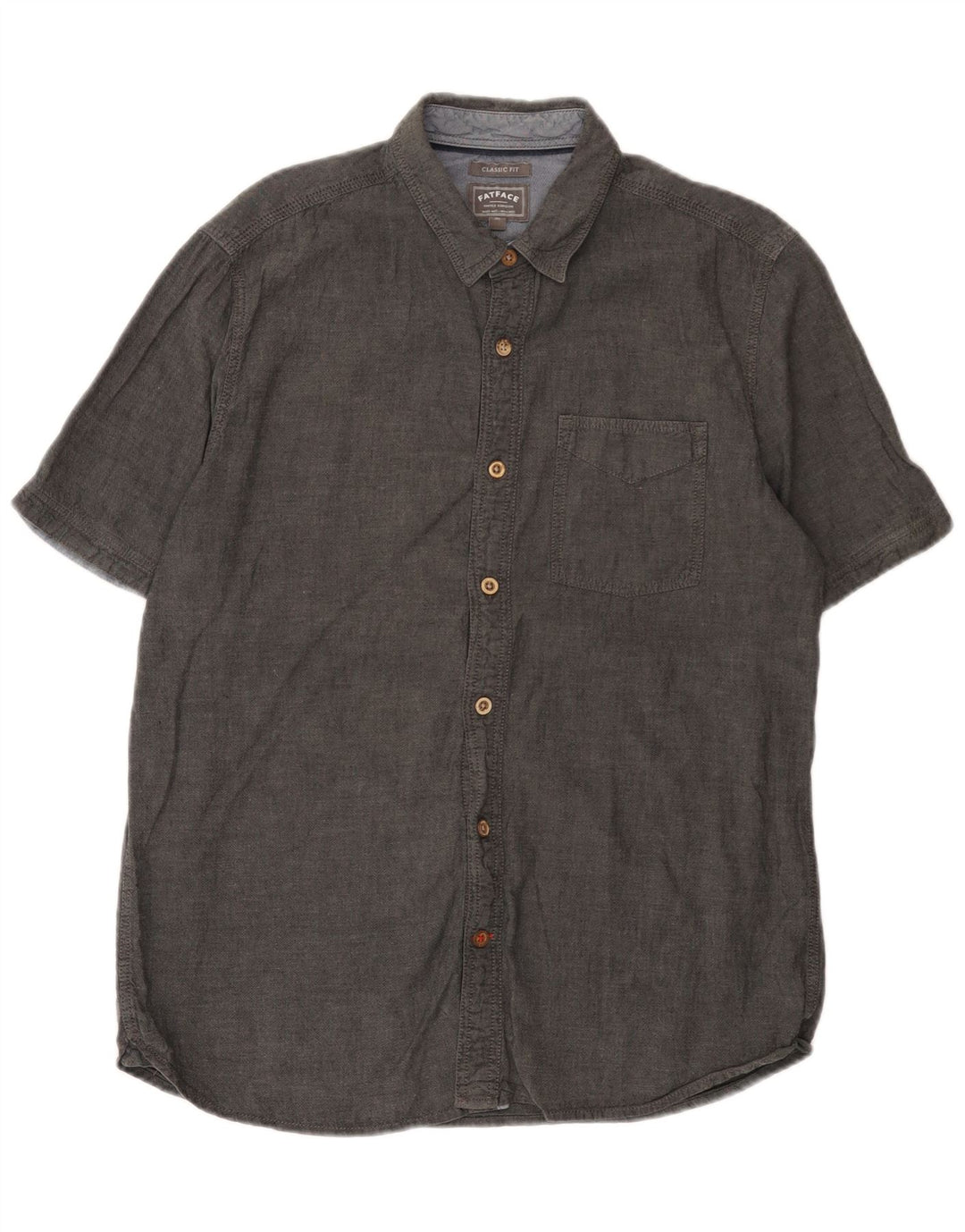 Chemise Fat Face Homme Coupe Classique à Manches Courtes Gris Moyen Coton