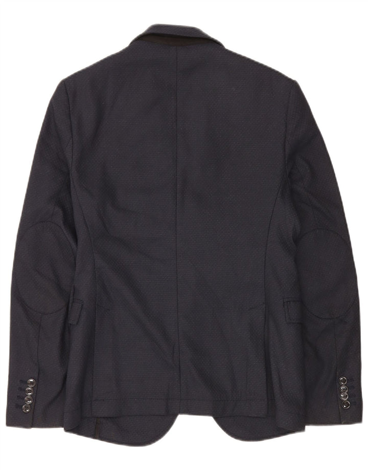 Zara Veste Blazer 2 Boutons Homme EU 46 Petit Polyester Géométrique Bleu Marine