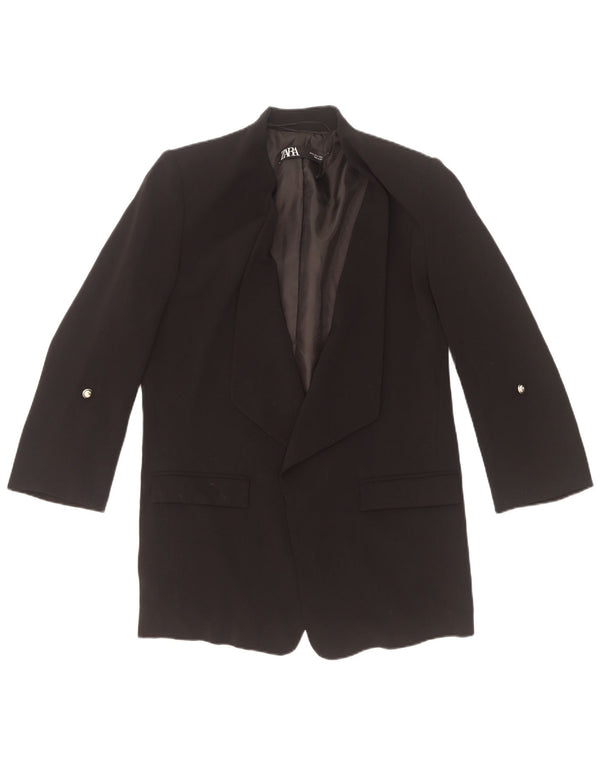 Zara Womens Open 3/4 Sleeve Blazer Jacket UK 10 Small Black Polyester
