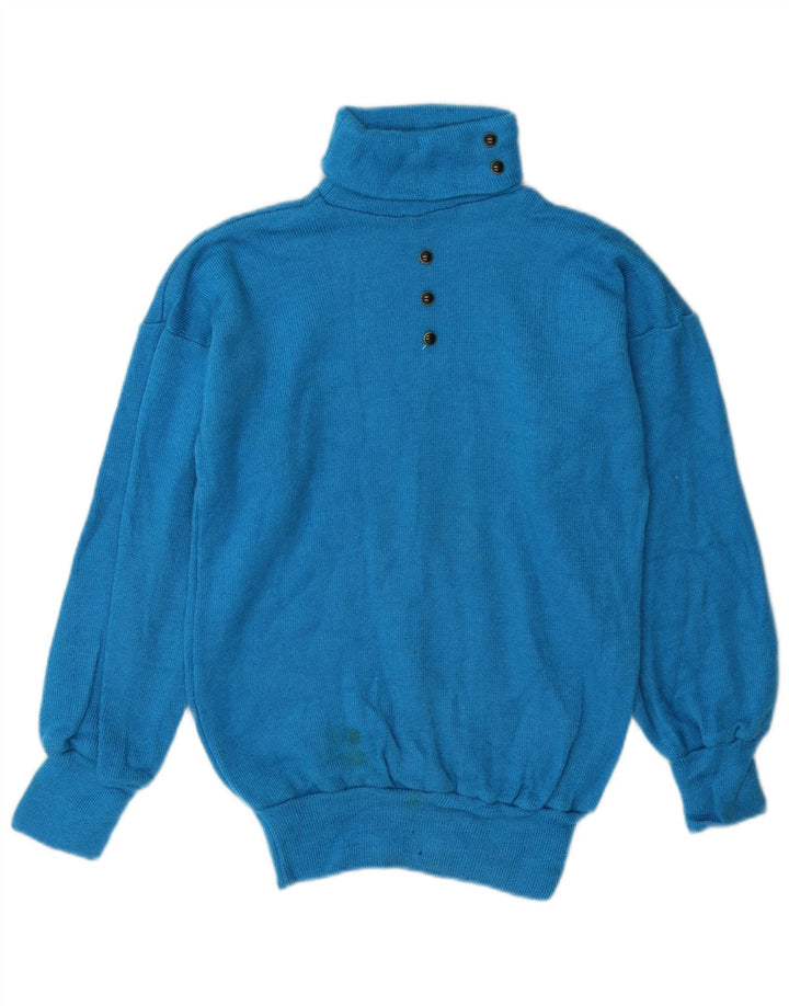 vintage Femmes Roll Neck Jumper Pull UK 14 Bleu Moyen