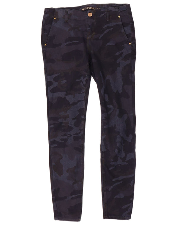 Zara Pantalon Chino Slim Fit Femme EU 36 XS W26 L28 Bleu Marine Camouflage