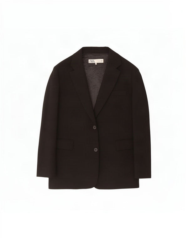 Zara Veste Blazer 2 Boutons Femme UK 14 Medium Noir Viscose