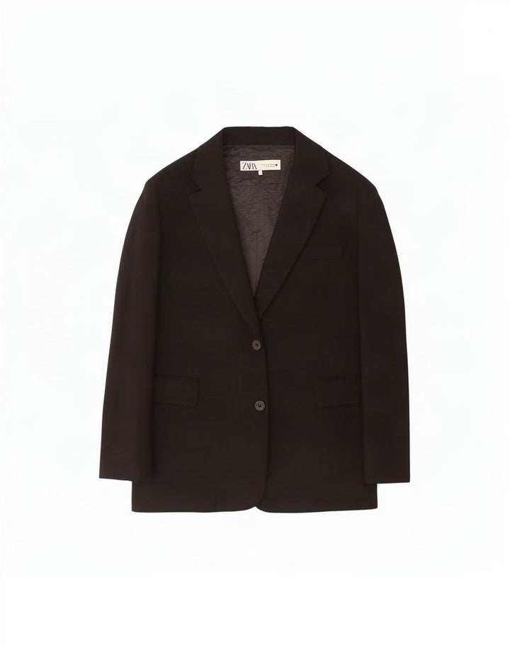 Zara Veste Blazer 2 Boutons Femme UK 14 Medium Noir Viscose