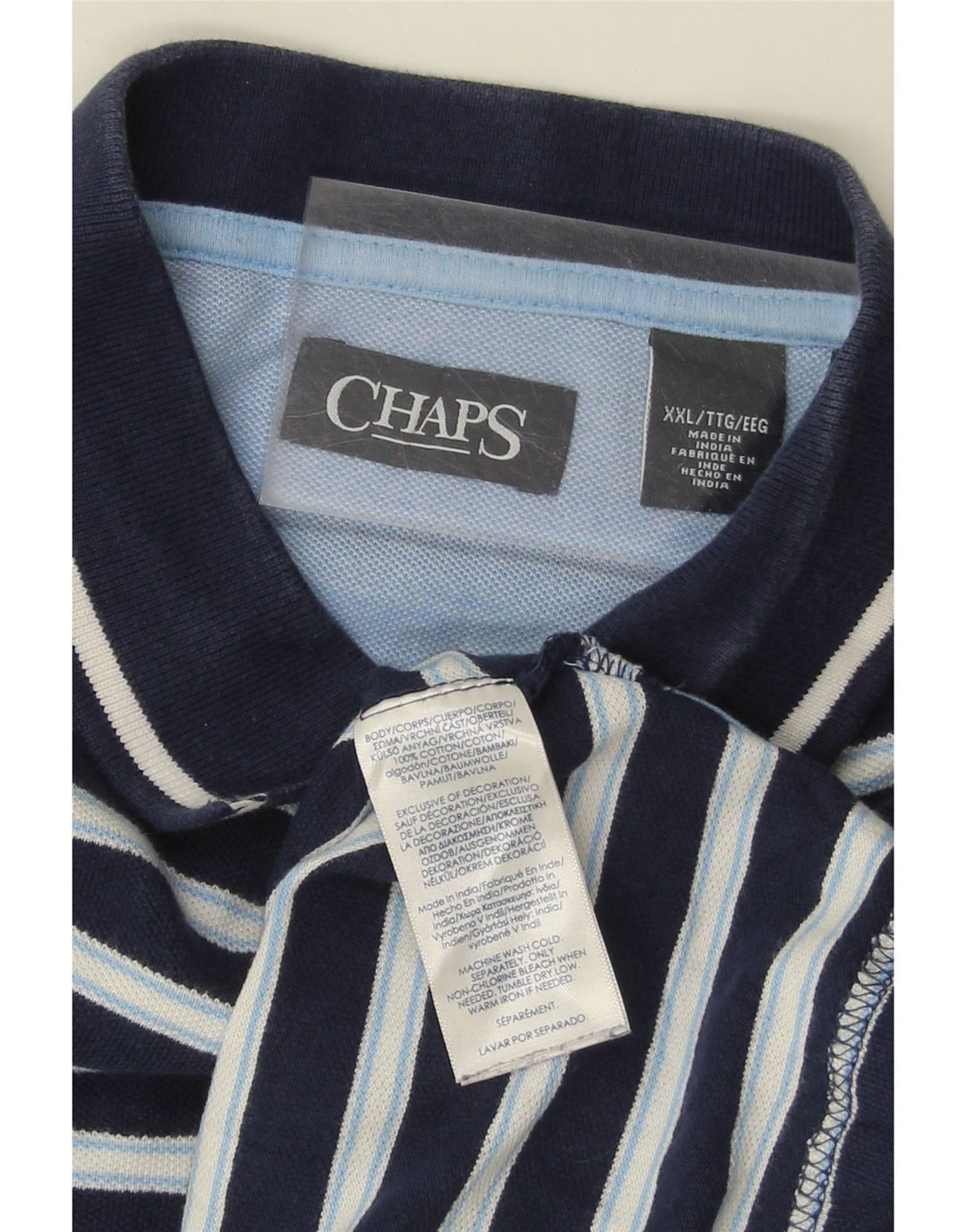CHAPS Mens Polo Shirt 2XL Navy Blue Striped Cotton